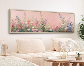 Pastel Pink Wildflower Canvas Print - Large Vintage Floral Wall Art