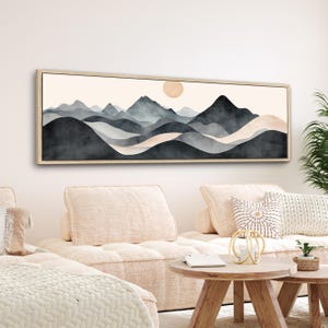 Boho Landscape Framed Canvas | Large Wide Abstract Modern Wall Art | Mid Century Bohemian Aesthetic Decor | #464
