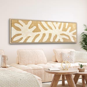 Abstract Botanical Canvas Print | Neutral Bohemian Wall Art | Large Boho Aesthetic Framed Canvas | Wide Horizontal Above Bed Art | #258
