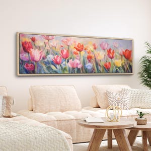 Tulip Canvas Print | Retro Floral Wall Art | Above Bed Decor | Large Horizontal Framed Canvas | Modern Aesthetic Artwork | #085
