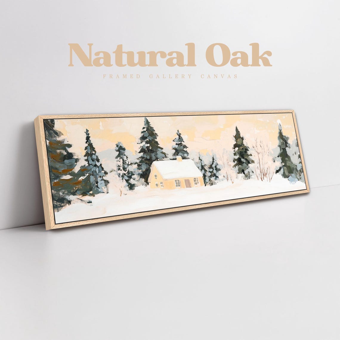 Neutral Winter Framed Canvas Minimal Vintage Landscape Wall Art Modern