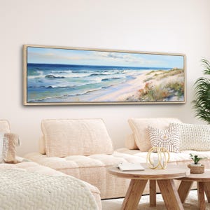 Summer Beach Canvas Print | Retro Coastal Landscape Wall Art | Large Framed Canvas | Horizontal Print | Living Room Art | #155