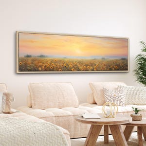 Countryside Sunflower Canvas Print: Retro Floral Landscape Wall Art