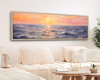 Ocean Sunset Canvas Print: Retro Pastel Seascape, Framed Wall Art