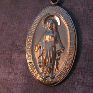 Virgin Mary Miraculous Mary medallion Oval Sterling silver religious medal with chain