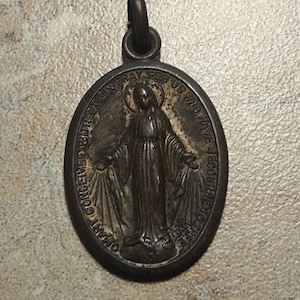 Virgin Mary Miraculous Mary medallion Oval Sterling silver religious medal  5/8&quot;x1&quot;