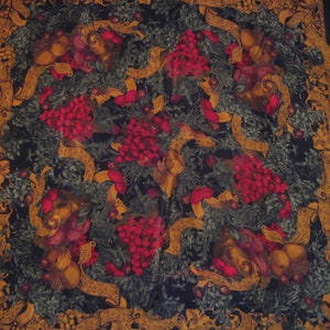 Oscar De La Renta silk scarf floral fruit currants 30 x 30