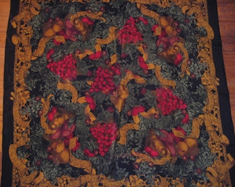 Oscar De La Renta silk scarf floral fruit currants 30 x 30