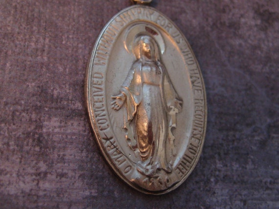 Virgin Mary Miraculous Mary medallion Oval Sterli… - image 3