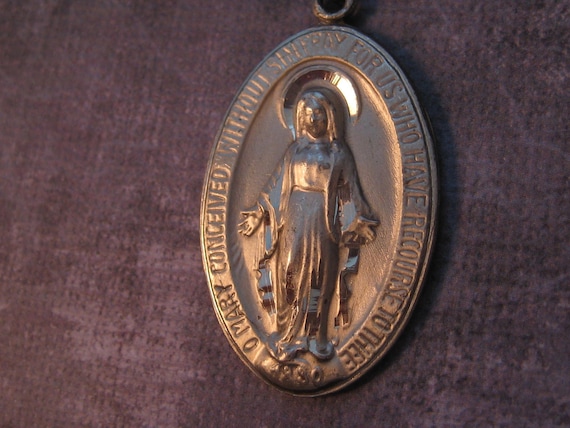 Virgin Mary Miraculous Mary medallion Oval Sterli… - image 1