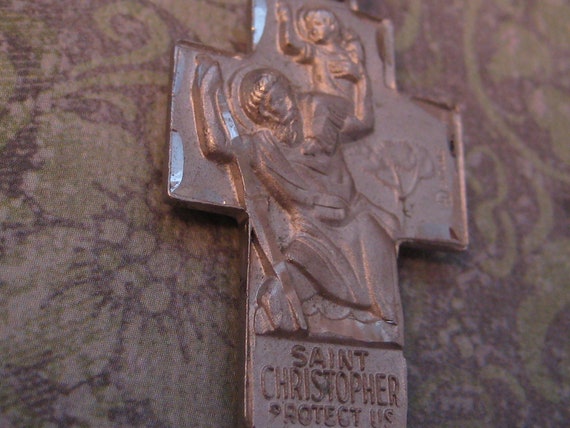 Holy family Saint Christopher cross medal with ch… - image 5