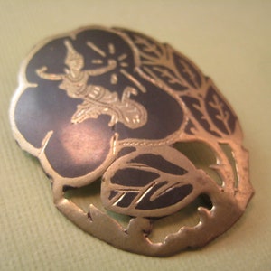 Siam silver and niello brooch Thailand silver