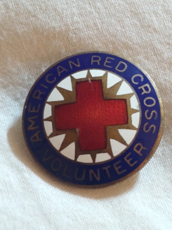 Red Cross Volunteer pin sterling silver enamel