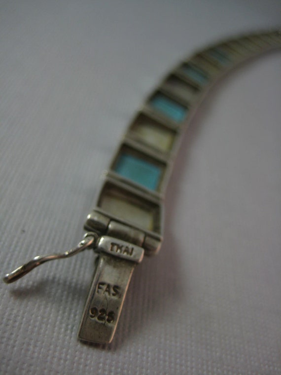 Sterling Turquoise & Mother of Pearl shell bracel… - image 7