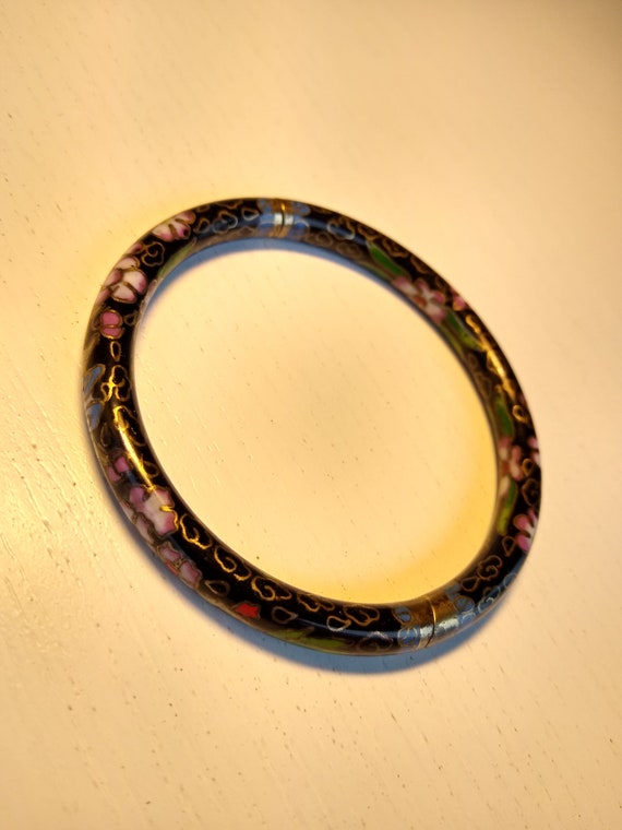 Black cloisonne enamel hinged bangle Chinese