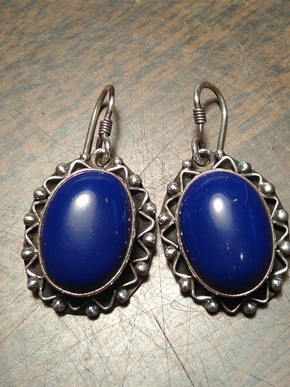 Deep blue Lapis Sterling earrings - image 1