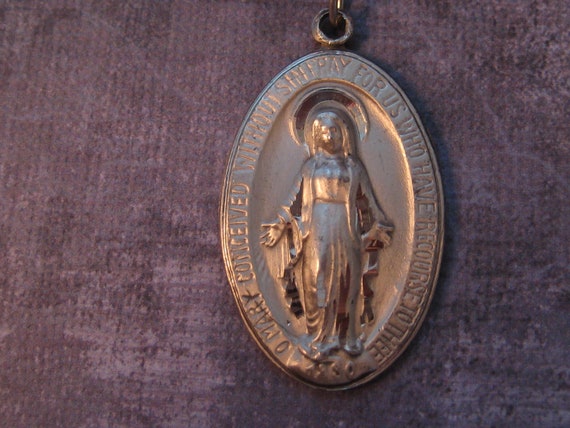 Virgin Mary Miraculous Mary medallion Oval Sterli… - image 2