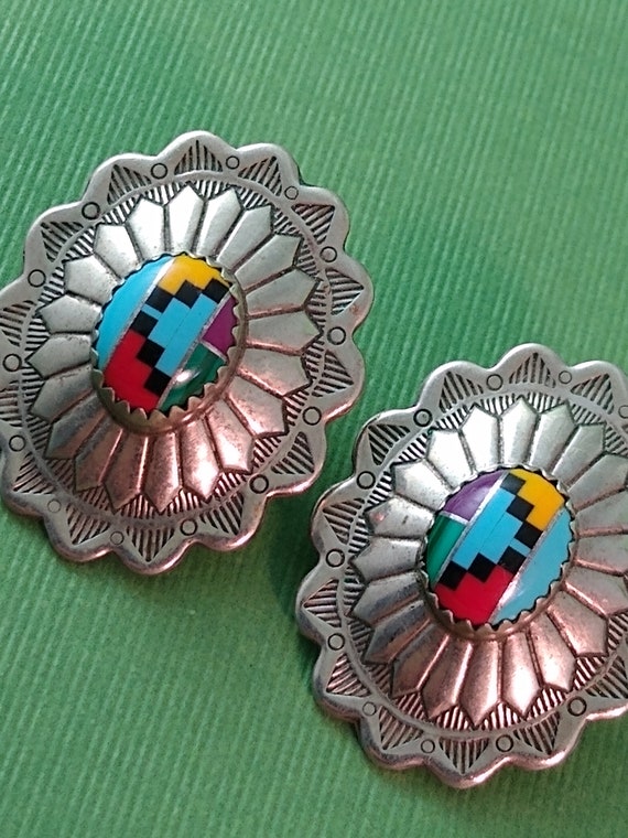 Inlaid concho style post earrings