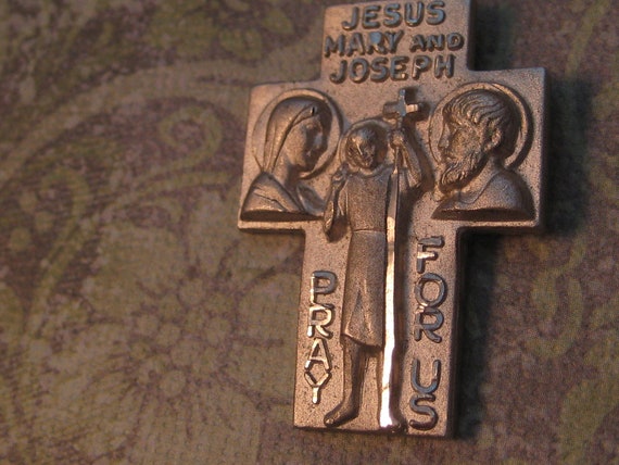 Holy family Saint Christopher cross medal with ch… - image 2