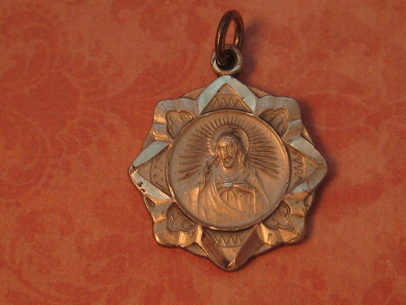 Sterling Silver Religious Medal Jesus Medallion Sacred Heart of Jesus ...