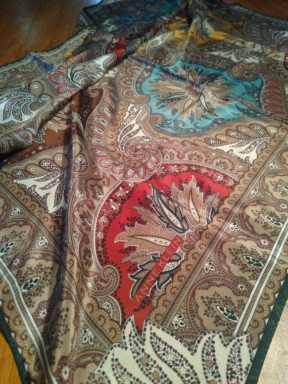 Anne Klein silk scarf cocoa paisley - image 7