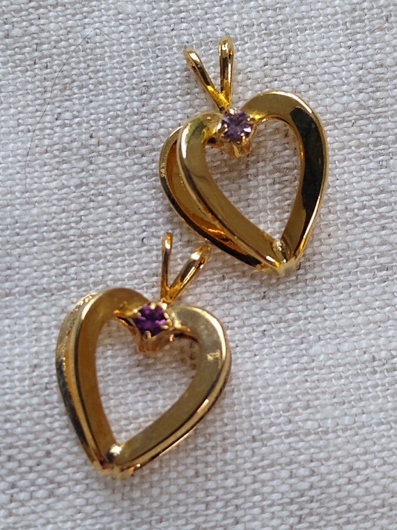 Purple rhinestone heart charm gold plate 9 pieces