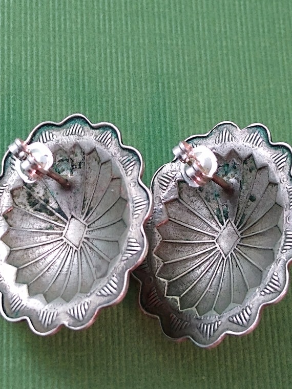 Inlaid concho style post earrings - image 3