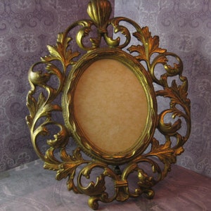 Gilded Bronze picture frame Oval table top standing  gilt frame