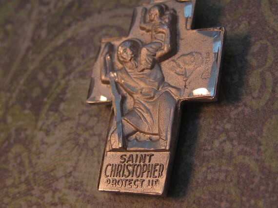 Holy family Saint Christopher cross medal with ch… - image 4