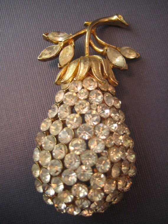 Coro Rhinestone Pear brooch Coro pin  white Rhines