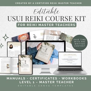 Editable Usui Reiki Course Kit | Reiki Training Manuals, Workbooks, Certificates & Reiki Tools | Canva Templates for Reiki Master Teachers