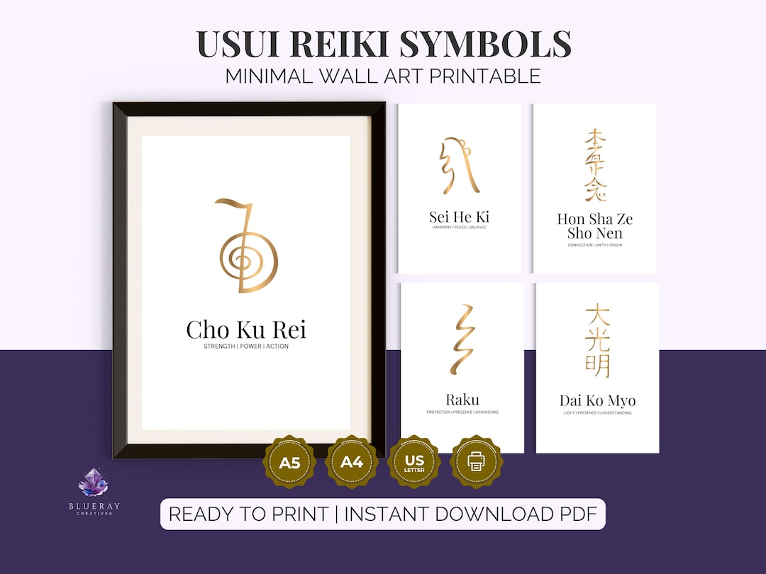 Reike Letters Usui Reiki Symbols Printable Set – Gold Line Art Wall Decor (A5, A4, US ...
