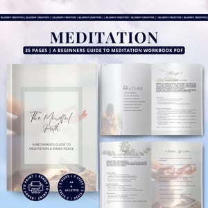 Beginner Meditation Workbook, Mindfulness Journal, Guided Meditation for Beginners, Daily Tracker, Inner Peace Self Care Printable PDF