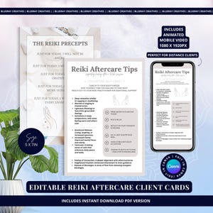 Carte de suivi Reiki, modèle canva modifiable, guide Reiki numérique, format vidéo mobile, cadeau client imprimable, outil de séance de Reiki