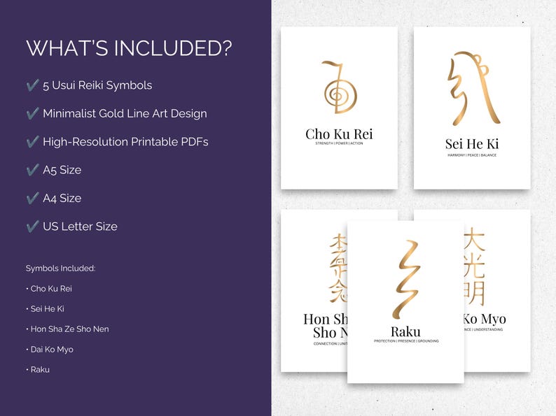 Reike Letters Usui Reiki Symbols Wall Art Set | Printable Reiki Poster Collection for ...