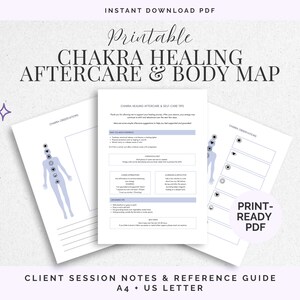 Chakra Healing Aftercare PDF & Reiki Body Map Form | Energy Healing Session Client Notes, Chakra Assessment Reference Guide | Printable A4