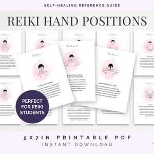 Puede incluir: Un conjunto de guías imprimibles de posiciones de manos de Reiki. Cada guía presenta un diagrama y una descripción de las posiciones de las manos para la autocuración. Las guías miden 12,7 x 17,8 cm y están disponibles para descarga instantánea.