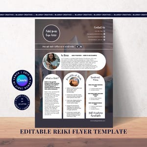 Edytowalna ulotka biznesowa Reiki, broszura o uzdrawianiu energią, szablon marketingu holistycznego, ulotka praktyka Reiki, pobieranie cyfrowe
