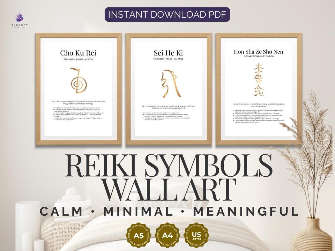 Reiki Symbols Wall Art Printable | Usui Reiki Poster Set With Meanings ...