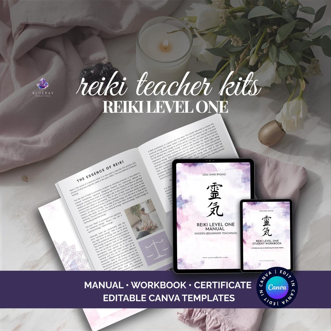 Reike Letters Reiki Level 1 Manual, Workbook + Certificate Kit - Editable Canva ...