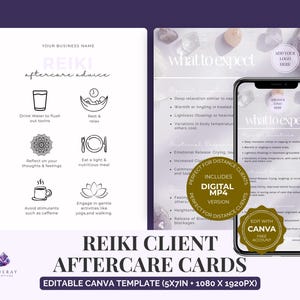 Editable Reiki Aftercare Card, 5x7 Client Care Guide Template for Practitioners, Canva File