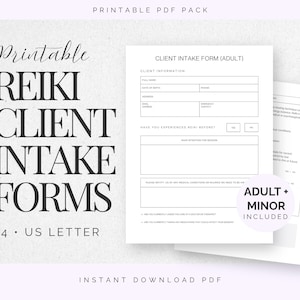 Reiki Intake & Consent Forms | Professional Client Forms for Reiki Practitioners + Holistic Therapists | Instant PDF