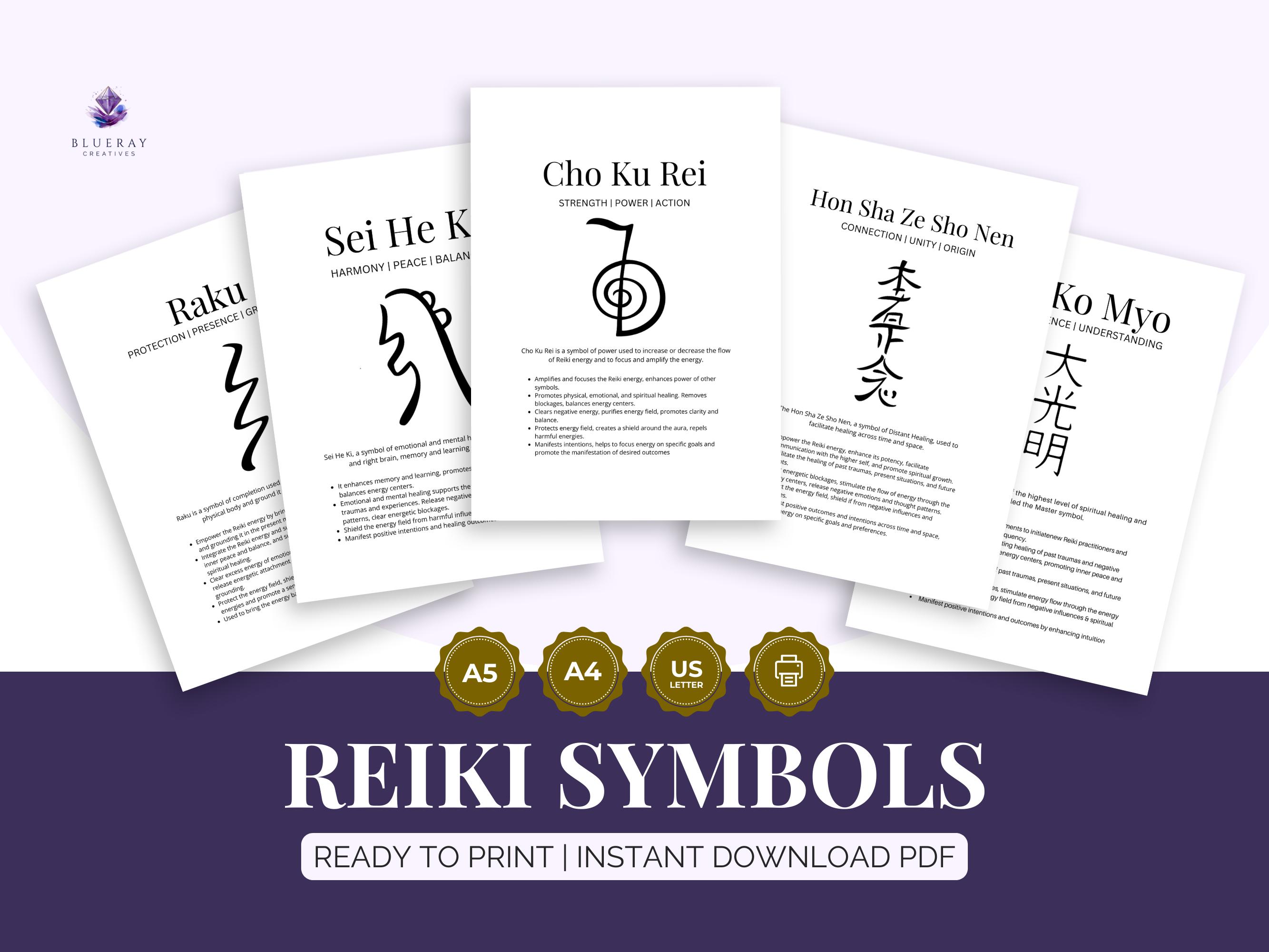 Reike Letters Reiki Symbols Guide Printable | Usui Reiki Wall Art & Teaching Handout ...