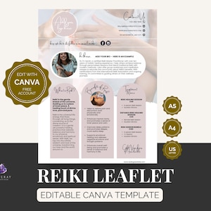 Editable Reiki Flyer | Holistic Healing Business Marketing Canva Template | Reiki Practitioner Leaflet (Digital Download)