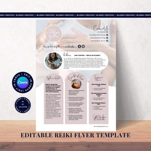 Edytowalna ulotka biznesowa Reiki, broszura Neutral Energy Healing, szablon marketingu holistycznego, ulotka praktyka Reiki, pobieranie cyfrowe