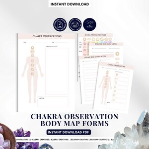 Formularios de mapas corporales para la observación de los chakras: guía de información sobre los chakras: descarga instantánea