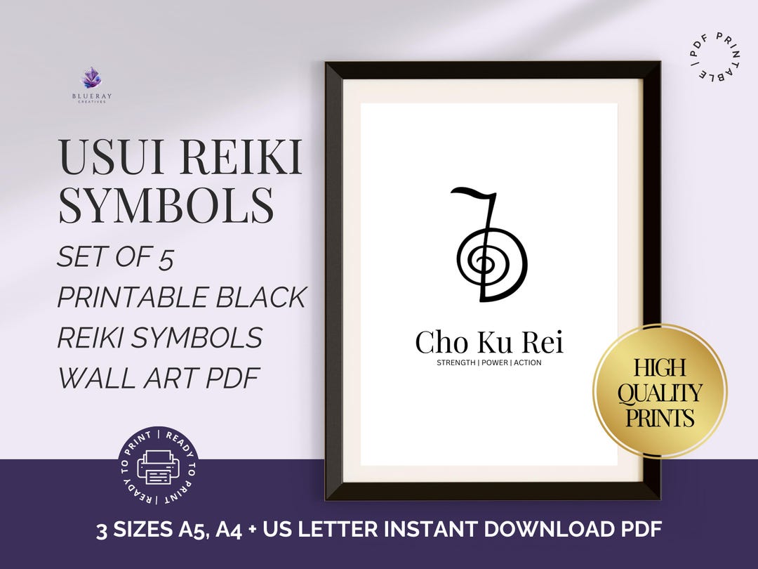 Reike Letters Usui Reiki Symbols Printable Set, Black Line Art PDF Wall Decor A5 A4 ...