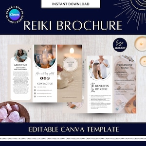 Broszura Reiki: Neutralna edytowalna ulotka Reiki, formularze biznesowe dla praktykujących, profesjonalne szablony do marketingu Reiki - szablon Canva