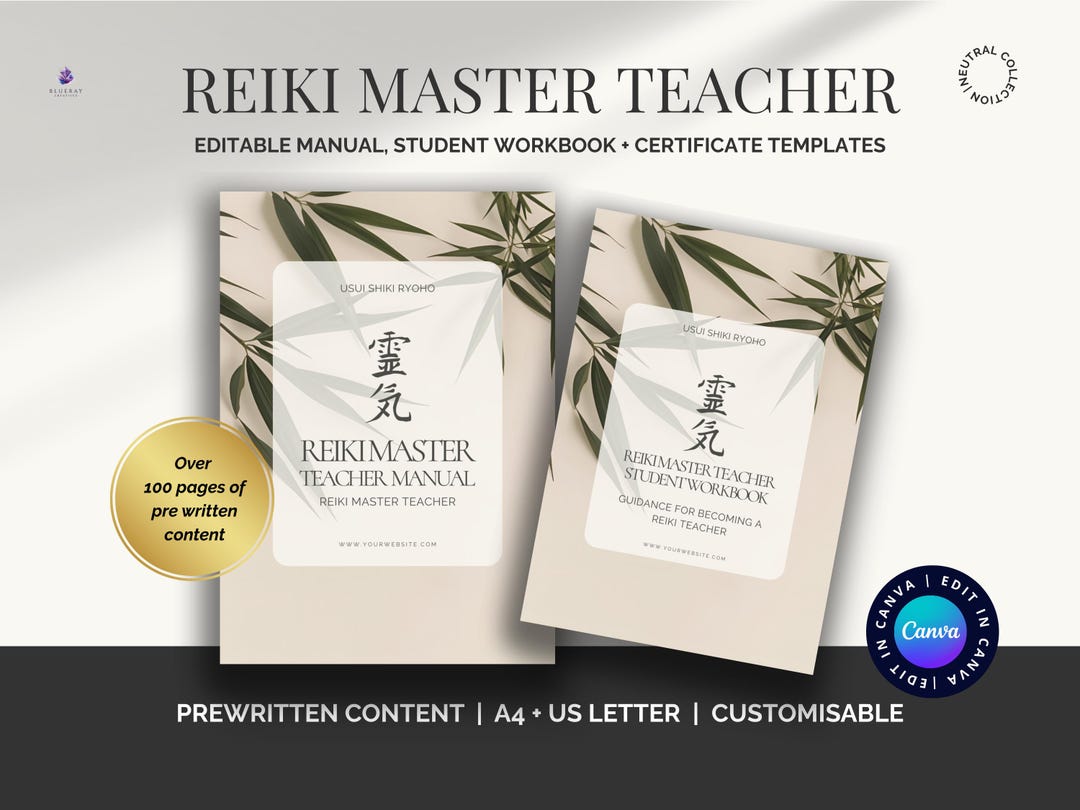 Reike Letters Reiki Master Teacher Manual + Workbook & Certificate • Neutral Reiki ...