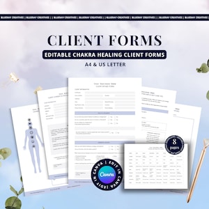 Chakra Healing Session Forms, Printable Client Intake Sheets, Energy Healing Templates, Holistic Practitioner Tool, Editable Canva Templates